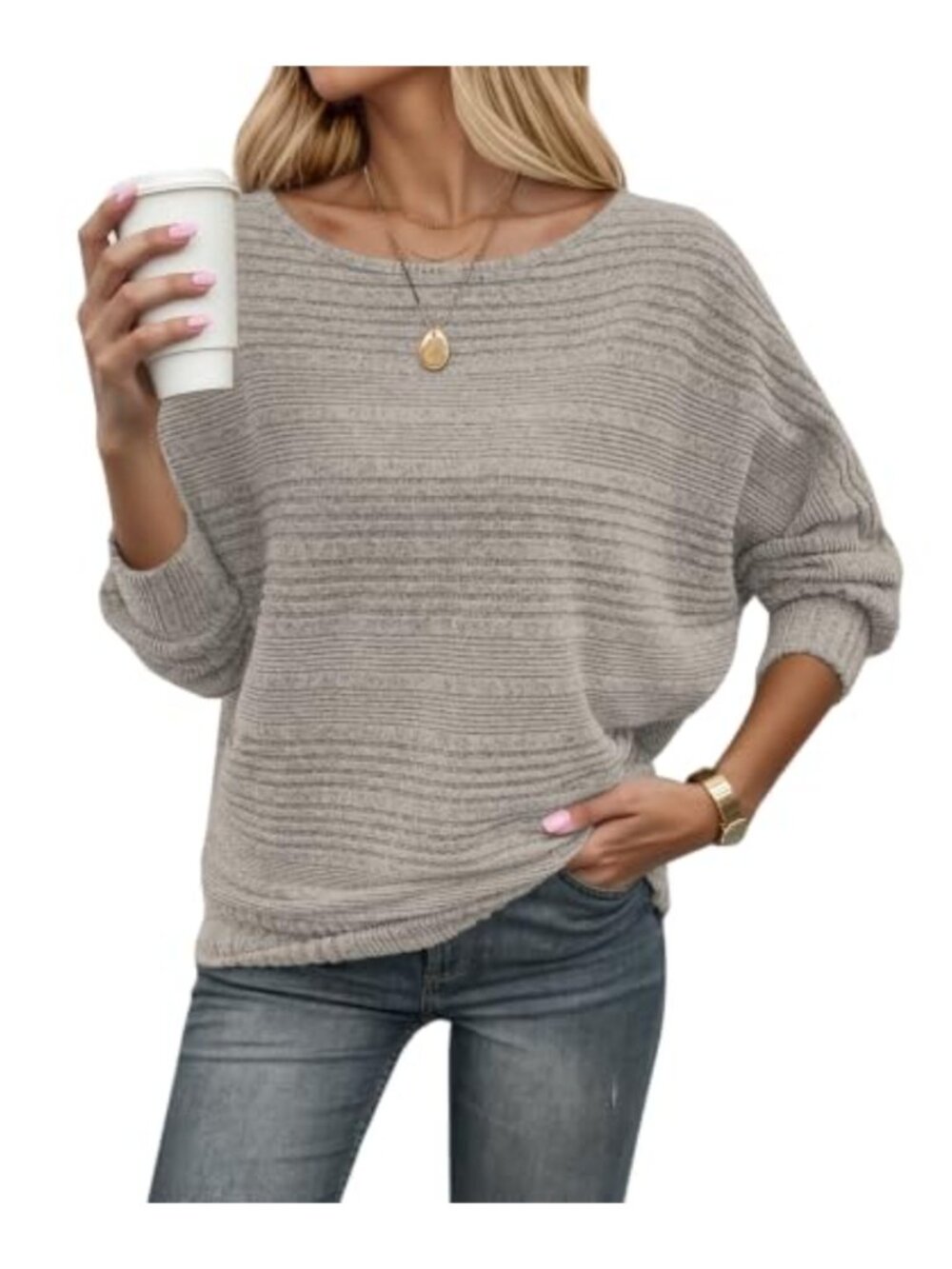 Women's Long Sleeve Batwing Tunic Sweater Pullover Casual Loose Fit